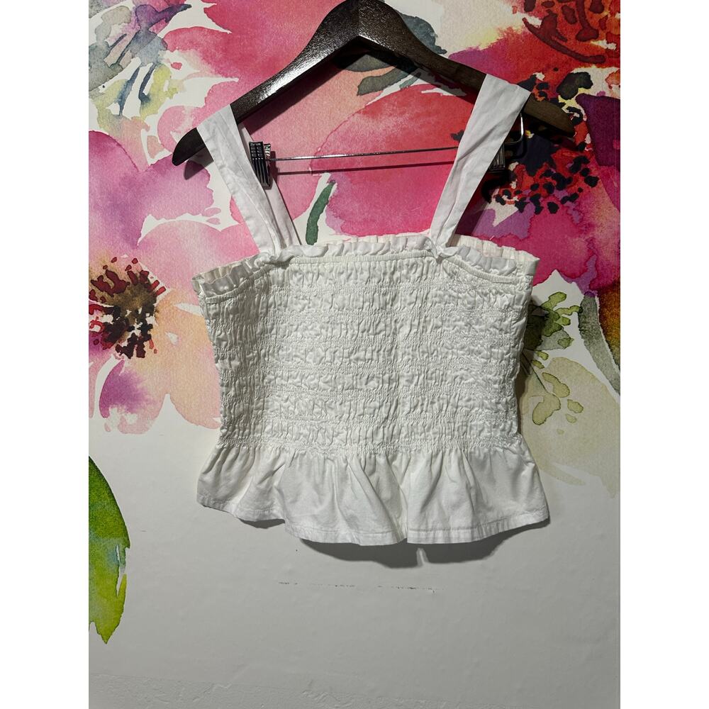Free Assembly Womens Size S Smocked Tank Top Snow White Strapped Sleeves crop